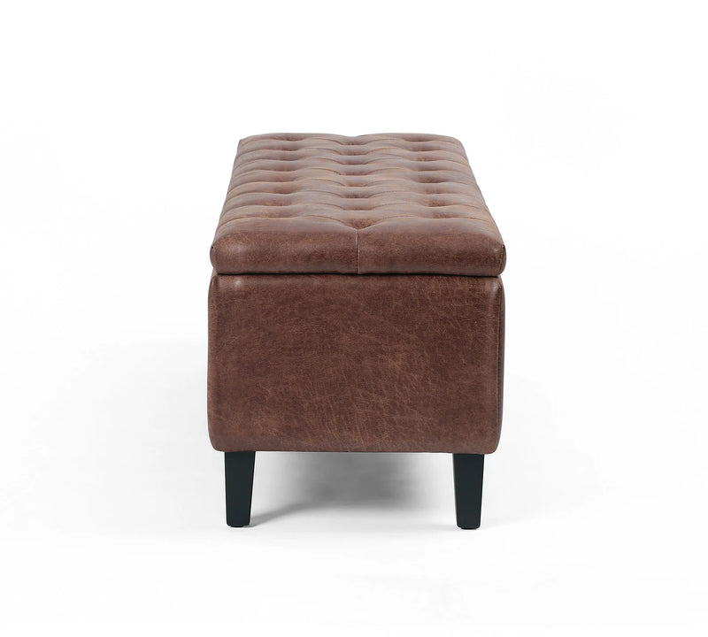 Tufted Leather Storage Bench - Hana Exports
