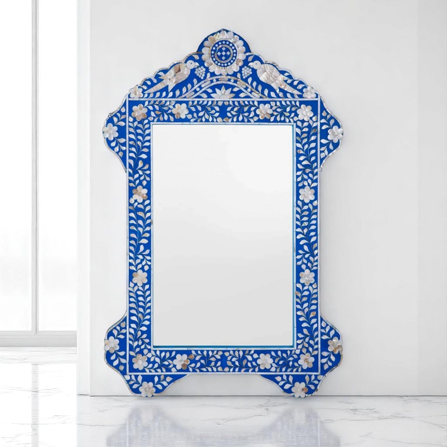 Handmade MOP Inlay Wooden Mirror Frame – Modern Pattern by Hana Exports