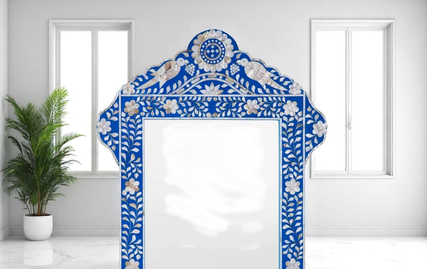 Handmade MOP Inlay Wooden Mirror Frame – Modern Pattern by Hana Exports