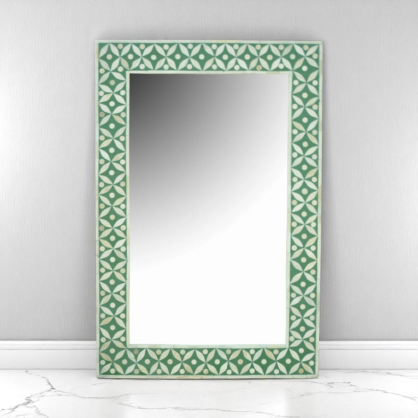 Handmade Bone Inlay Mirror Frame – Modern Wall Decor in Wood & Resin by HANA EXPORTS
