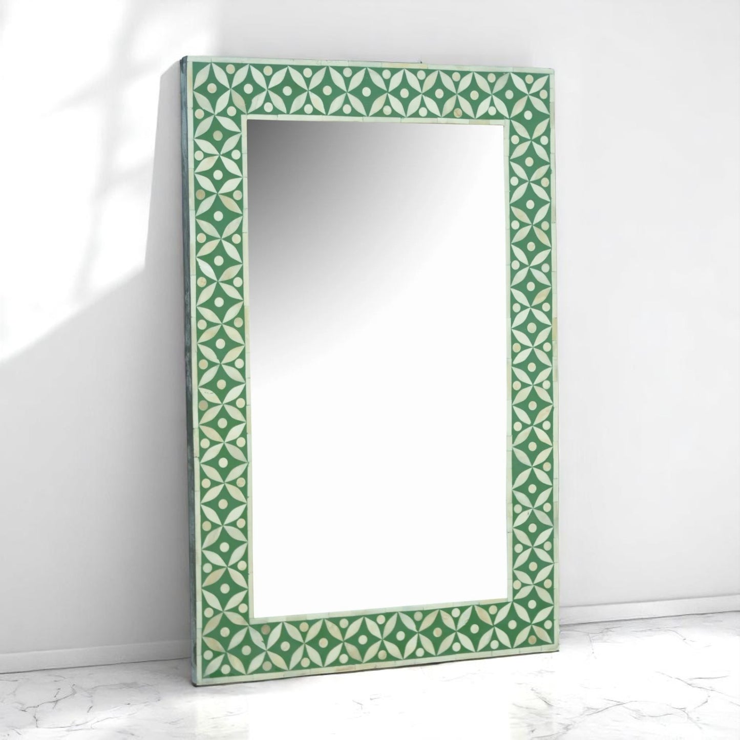Handmade Bone Inlay Mirror Frame – Modern Wall Decor in Wood & Resin by HANA EXPORTS
