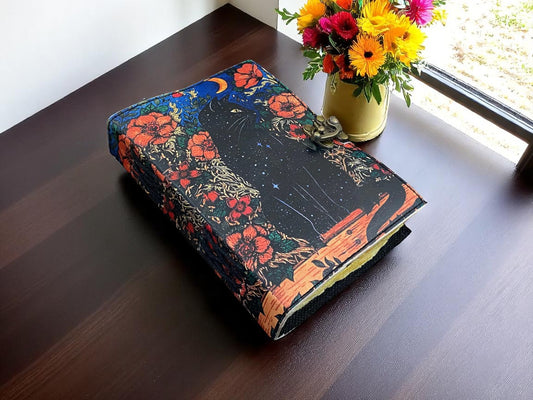 Magic Cat Leather Journal – Handmade Vintage Spell Book with Deckle Paper & C-Lock