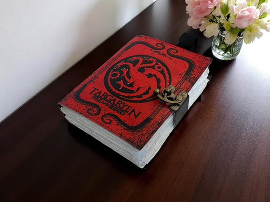 House of the Dragon Leather Journal – Vintage Grimoire DnD Spell Book with Deckle Paper & Lock