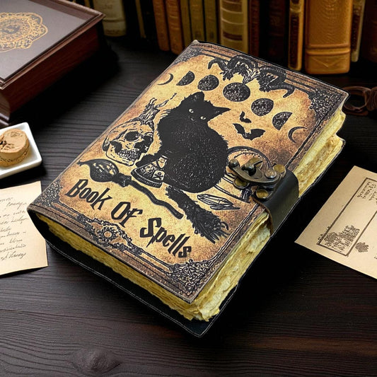 Celtic Cat Leather Journal – Handmade Grimoire, Spell Book, Book of Shadows for Men & Women