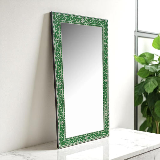 Handmade Bone Inlay Modern Mirror Frame | Wood & Resin Wall Décor by HANA EXPORTS
