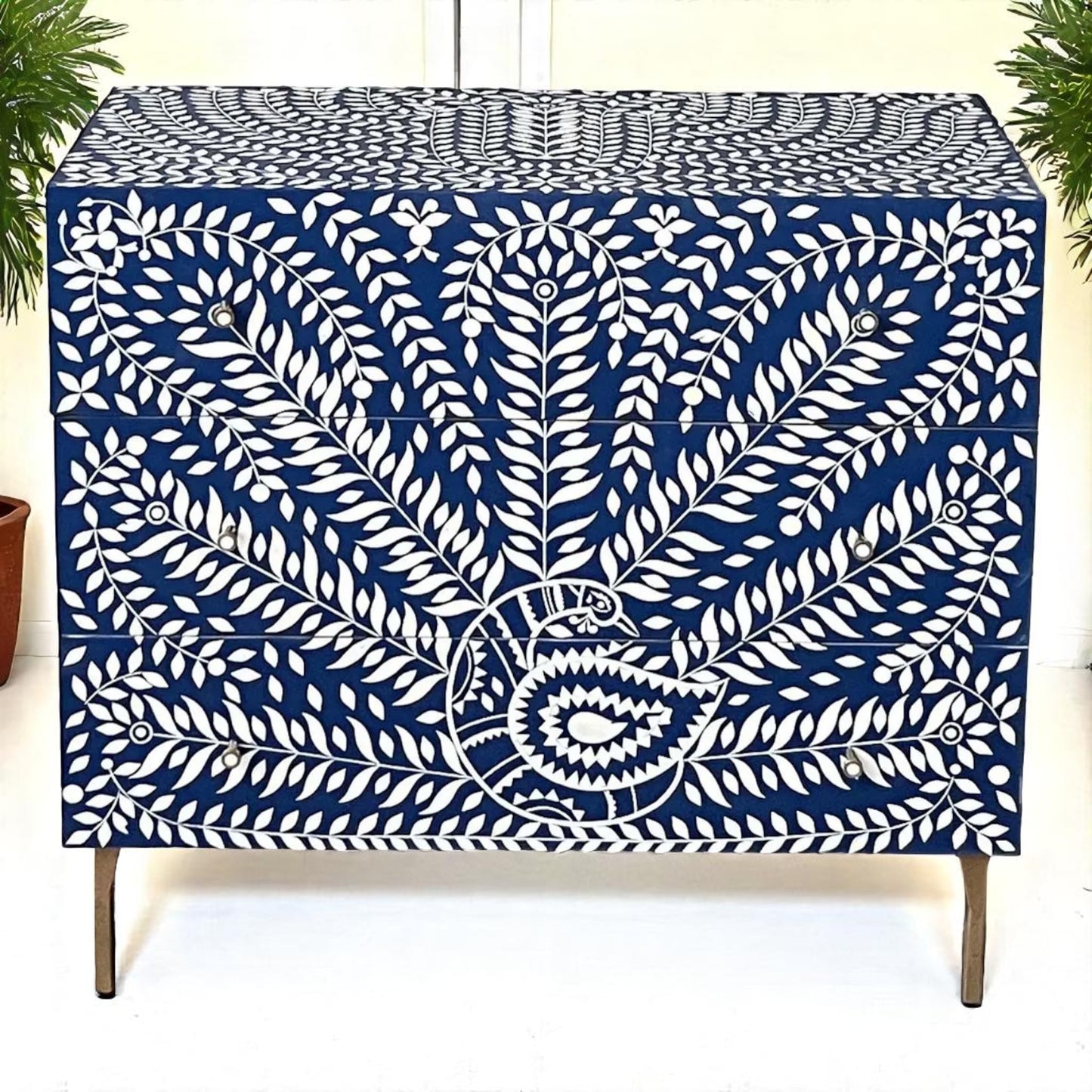 Handmade Bone Inlay Sideboard Cabinet – Camel Bone, Resin & Wood by Hana Exports