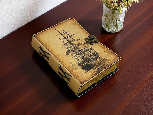 Sailing Ship Leather Journal – Handmade Vintage Travel Notebook with Deckle Paper | HANA EXPORTS
