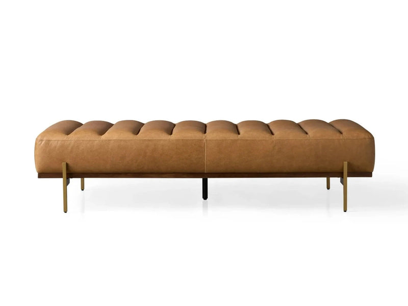 Bench with Full Grain Leather Upholstered Cushion - Hana Exports
