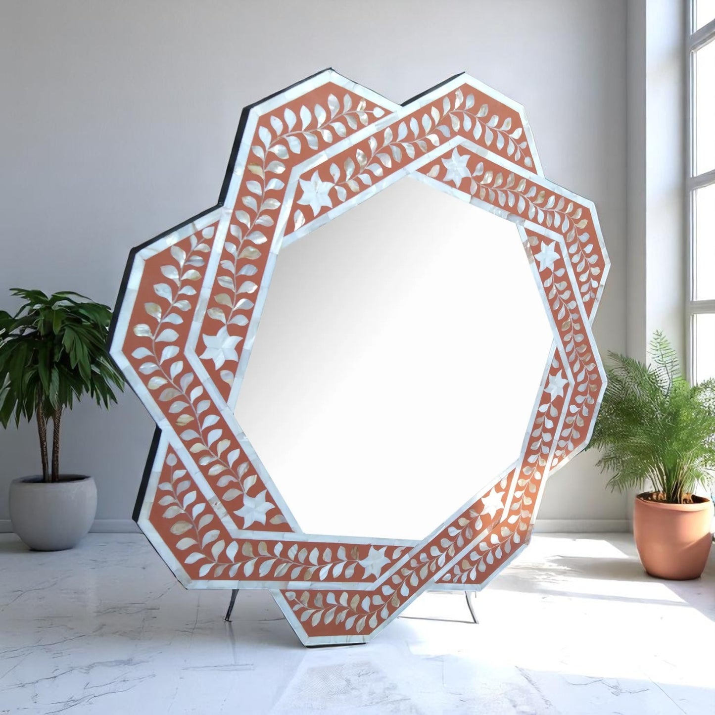 Handmade MOP Inlay Mirror Frame – Modern Wooden Wall Decor by HANA EXPORTS