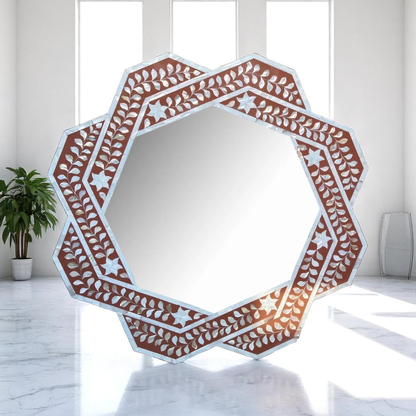 Handmade MOP Inlay Mirror Frame – Modern Wooden Wall Decor by HANA EXPORTS