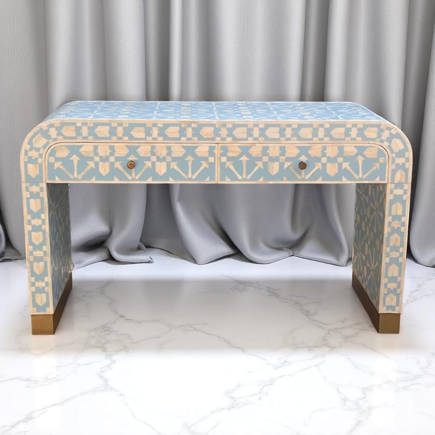 Handmade Bone Inlay Console Table – Camel Bone & Resin by Hana Exports