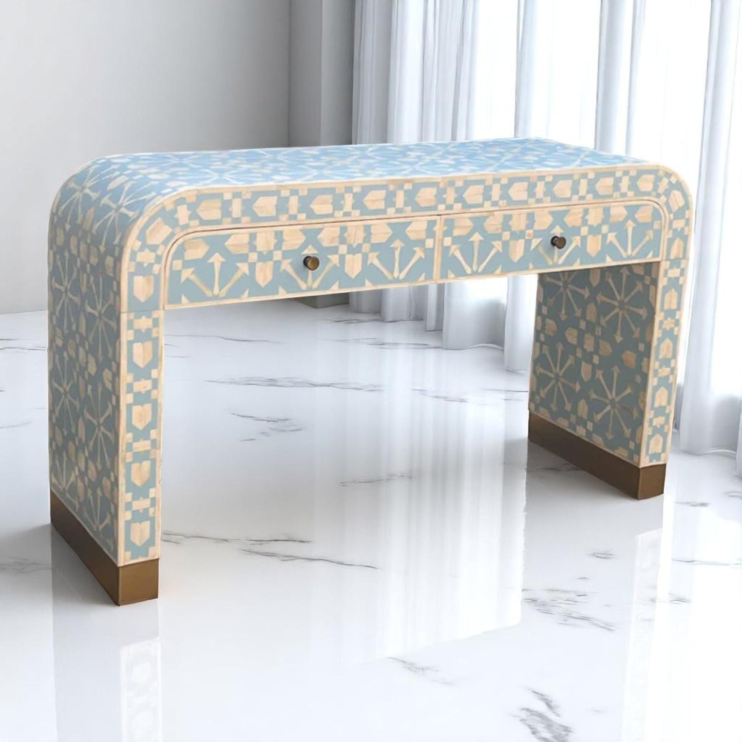 Handmade Bone Inlay Console Table – Camel Bone & Resin by Hana Exports