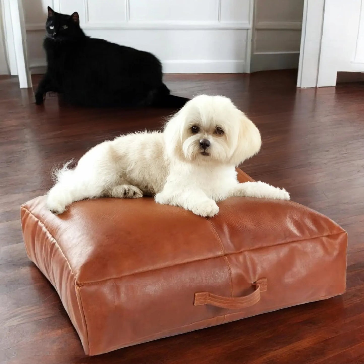 Customized Genuine Leather Seat Cushion Cover, Personalized Dog Accessories , Meditation cushion, Floor Cushion Cover, Leather Pet Floor - Hana Exports