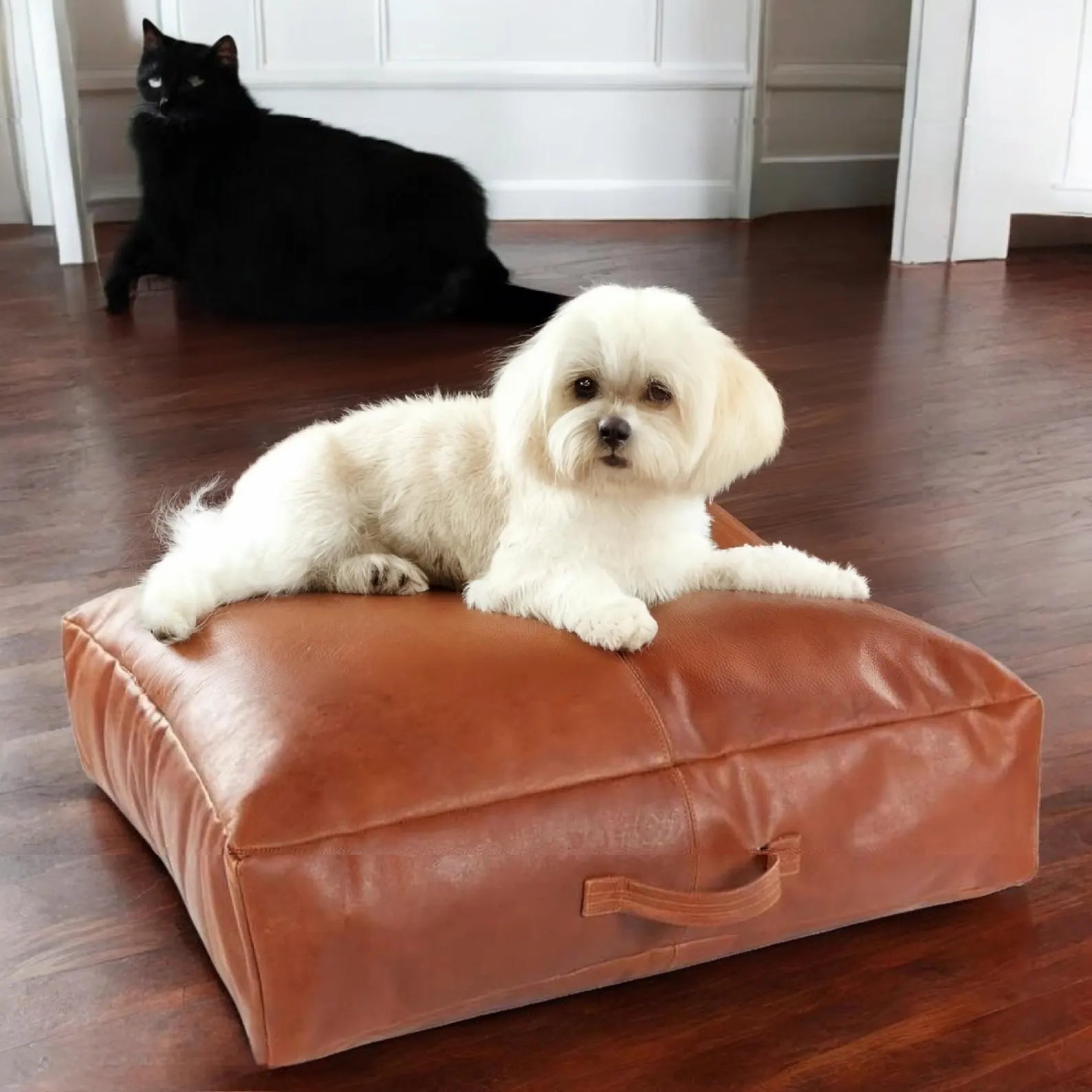 Customized Genuine Leather Seat Cushion Cover, Personalized Dog Accessories , Meditation cushion, Floor Cushion Cover, Leather Pet Floor - Hana Exports