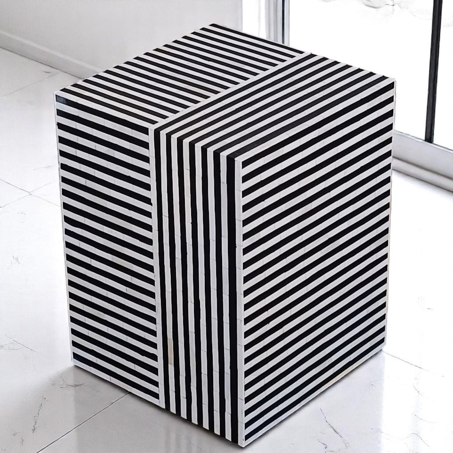 Handmade Bone Inlay Side Table – Camel Bone & Resin End Table by HANA EXPORTS