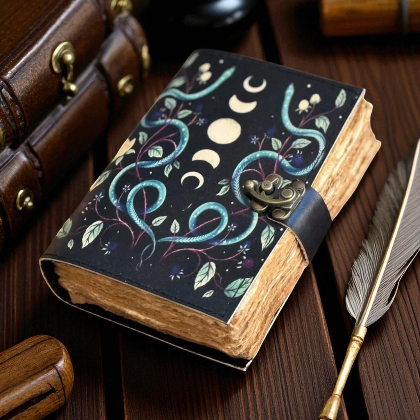 Sun & Moon Leather Journal | Handmade Vintage Notebook | C-Lock Closure