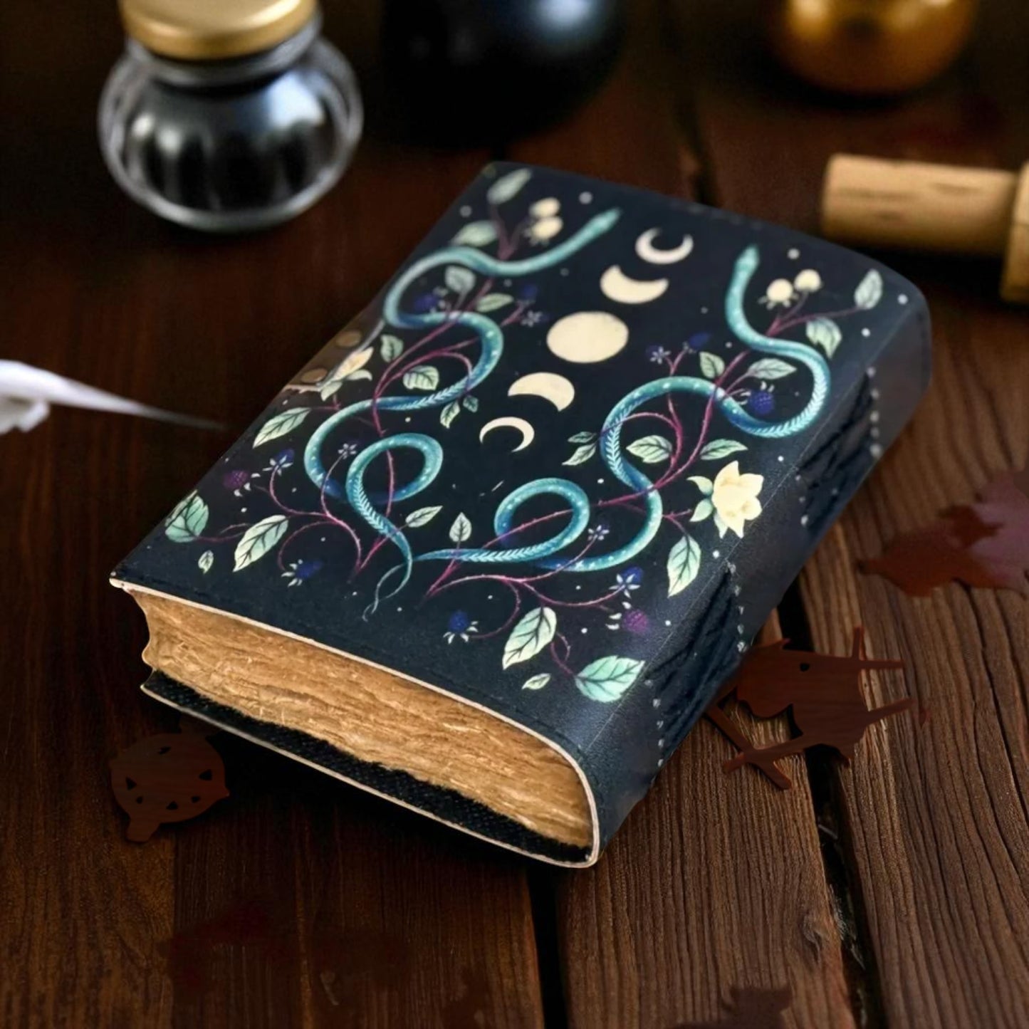 Sun & Moon Leather Journal | Handmade Vintage Notebook | C-Lock Closure