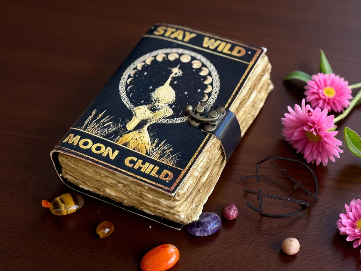 Sun & Moon Leather Journal | Vintage Handmade Deckle Edge Notebook | H ...
