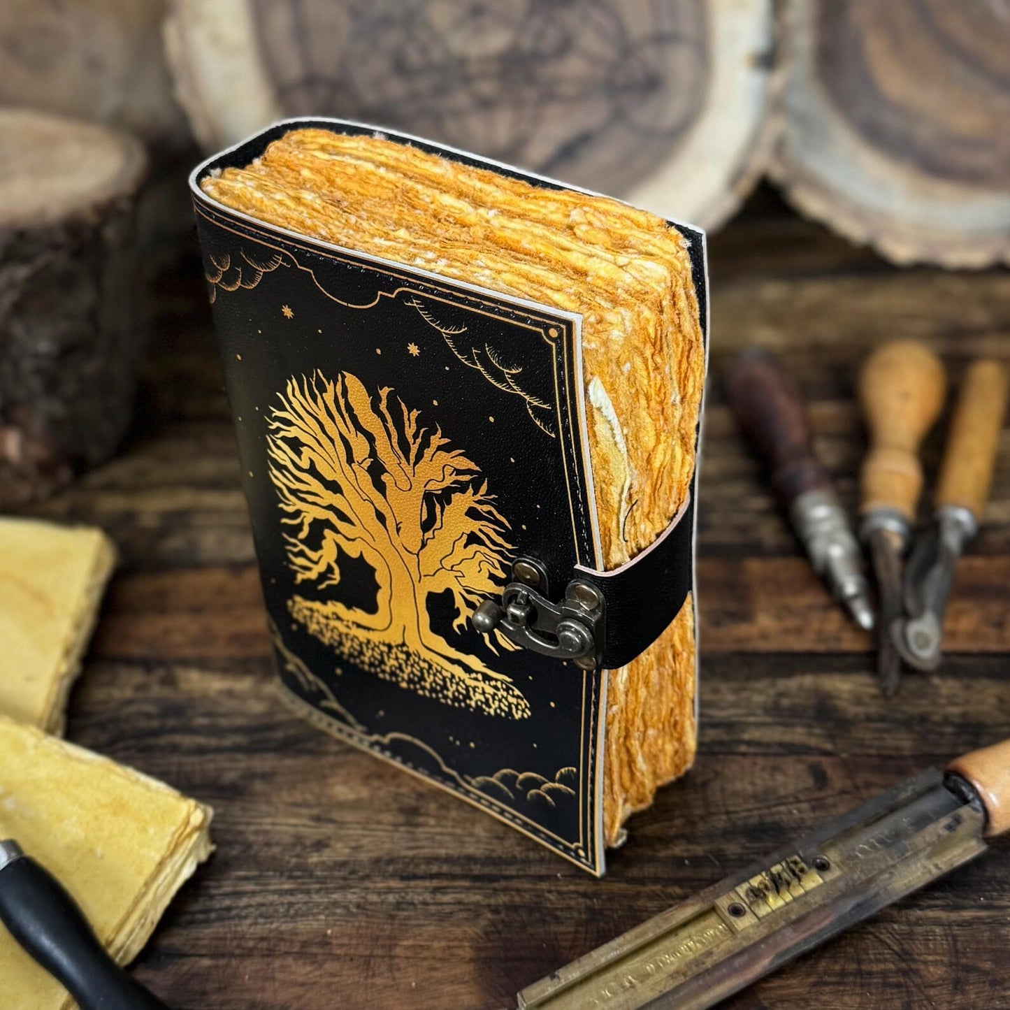 Grimoire Leather Journal – Tree of Life | Handmade Spell Book of Shadows | Witchcraft Grimoire Notebook - Hana Exports