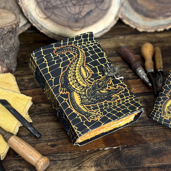 Crocodile Leather Journal – Handmade Grimoire, Spell Book, Book of Shadows, Vintage Sketchbook