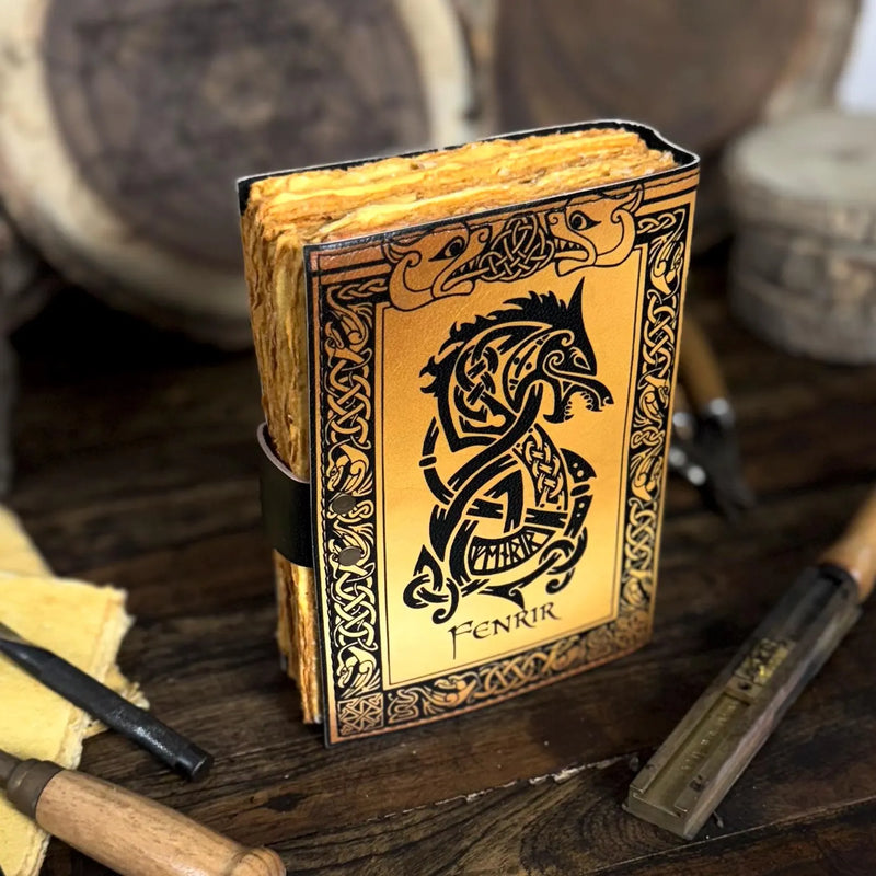 Leather Journal – Handmade Norse Notebook, Celtic Wolf Grimoire, Book of Shadows, Antique Sketchbook, Wiccan Gift - Hana Exports