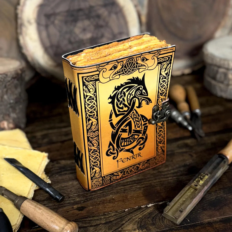 Leather Journal – Handmade Norse Notebook, Celtic Wolf Grimoire, Book of Shadows, Antique Sketchbook, Wiccan Gift - Hana Exports