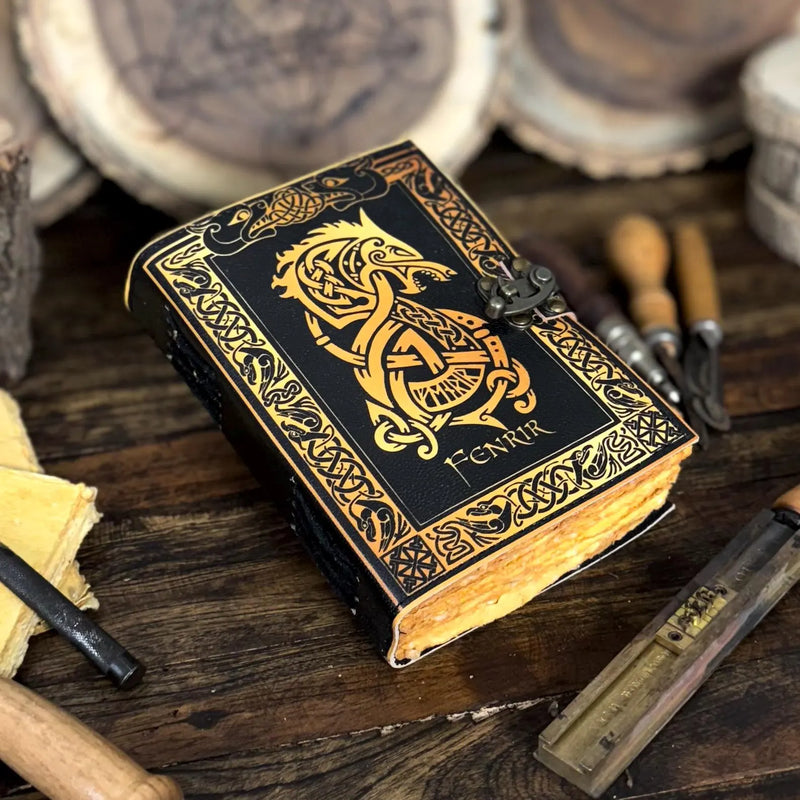 Leather Journal – Handmade Norse Notebook, Celtic Wolf Grimoire, Book of Shadows, Antique Sketchbook, Wiccan Gift - Hana Exports