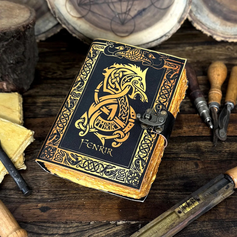 Leather Journal – Handmade Norse Notebook, Celtic Wolf Grimoire, Book of Shadows, Antique Sketchbook, Wiccan Gift - Hana Exports