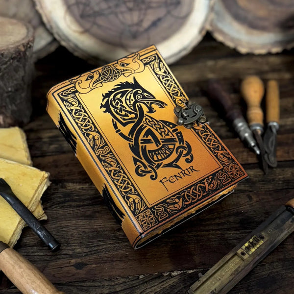 Leather Journal – Handmade Norse Notebook, Celtic Wolf Grimoire, Book of Shadows, Antique Sketchbook, Wiccan Gift - Hana Exports