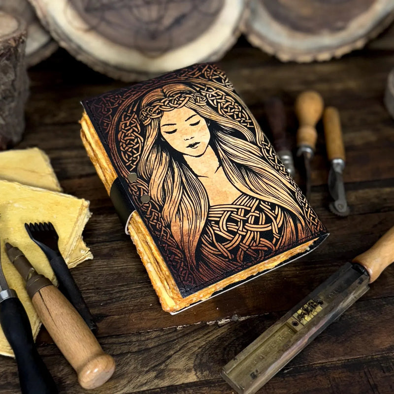 Handmade Celtic Leather Journal – Vintage Fantasy Notebook with Lock | Unique Gift for Writers, Artists & Wiccans - Hana Exports