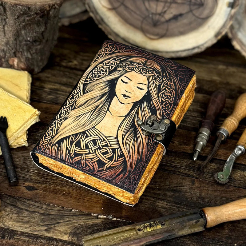 Handmade Celtic Leather Journal – Vintage Fantasy Notebook with Lock | Unique Gift for Writers, Artists & Wiccans - Hana Exports