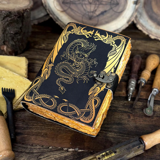 Handmade Leather Dragon Journal – Vintage Sketchbook with Lock | 240 Vintage Pages - Hana Exports