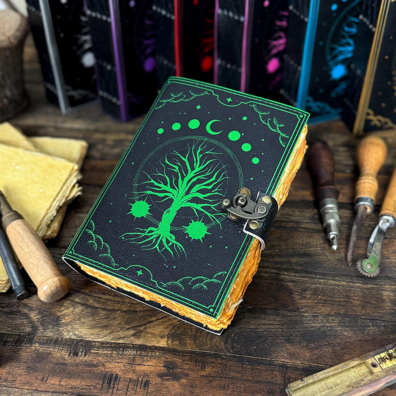 Large Grimoire Leather Journal – Tree of Life | Handmade Spell Book of Shadows | Witchcraft Grimoire Notebook - Hana Exports