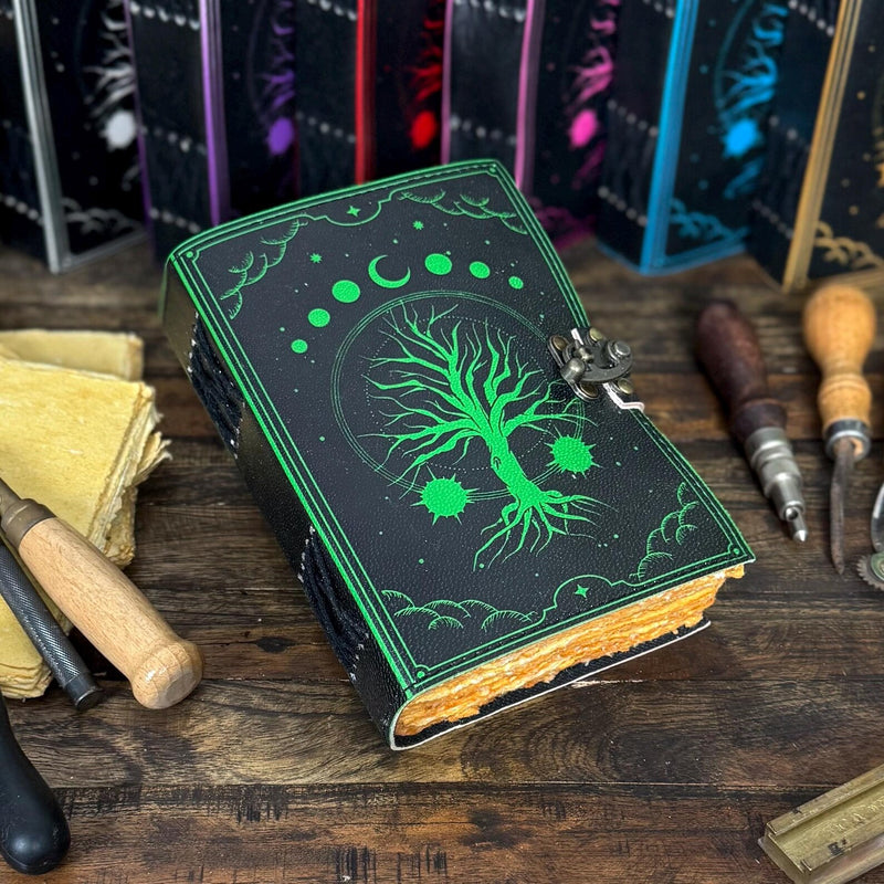 Large Grimoire Leather Journal – Tree of Life | Handmade Spell Book of Shadows | Witchcraft Grimoire Notebook - Hana Exports