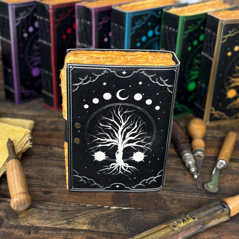 Large Grimoire Leather Journal – Tree of Life | Handmade Spell Book of Shadows | Witchcraft Grimoire Notebook - Hana Exports