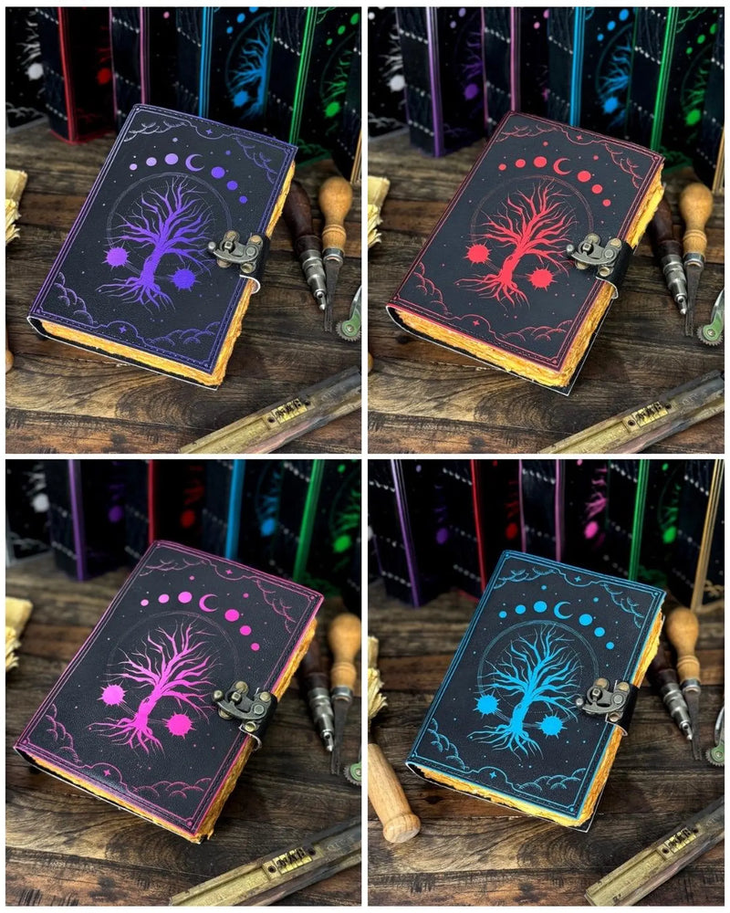 Large Grimoire Leather Journal – Tree of Life | Handmade Spell Book of Shadows | Witchcraft Grimoire Notebook - Hana Exports