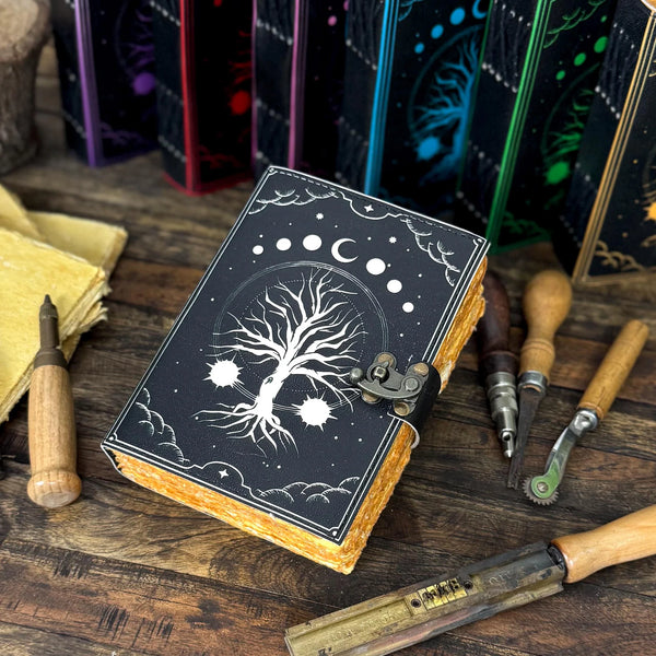 Large Grimoire Leather Journal – Tree of Life | Handmade Spell Book of Shadows | Witchcraft Grimoire Notebook - Hana Exports