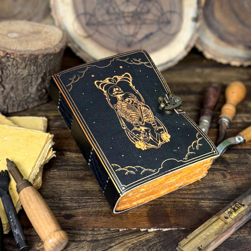 Handmade Leather Journal with Skull Lover | Vintage Rustic Notebook | Gift for Writers, Book Of Shadows - Hana Exports