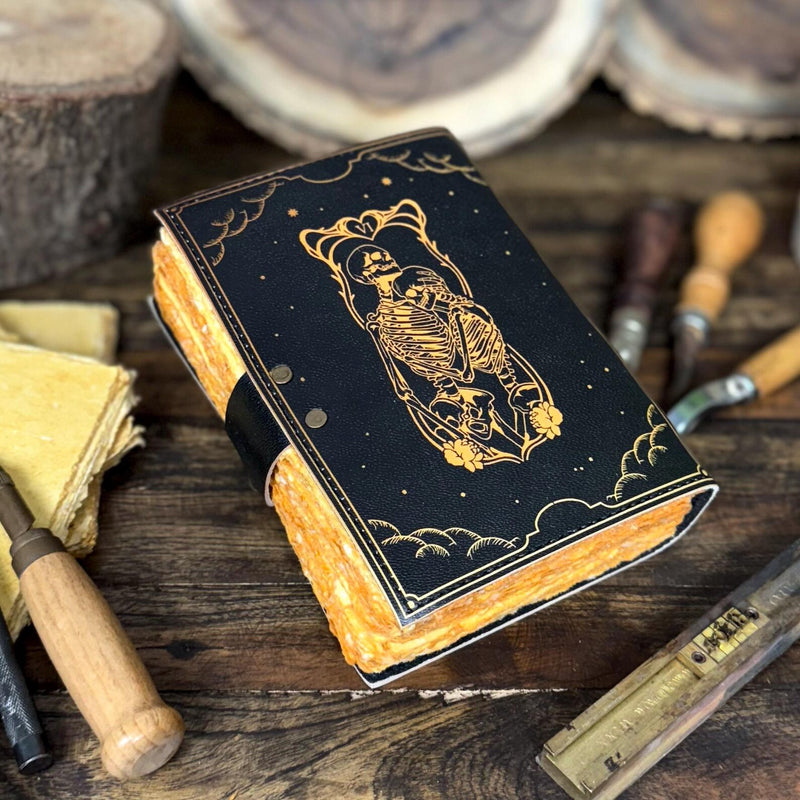 Handmade Leather Journal with Skull Lover | Vintage Rustic Notebook | Gift for Writers, Book Of Shadows - Hana Exports