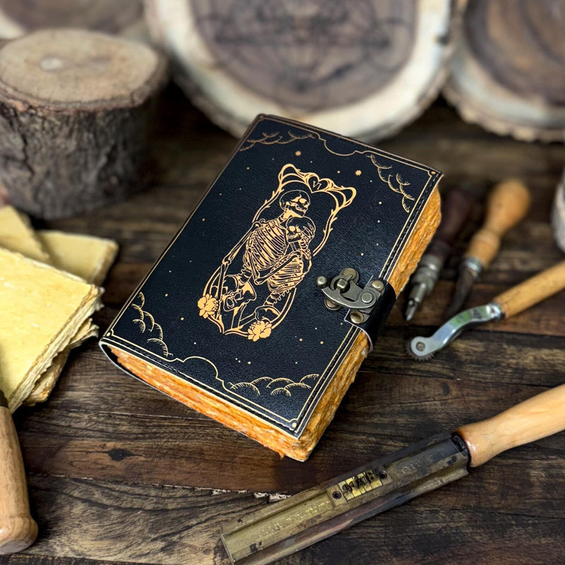 Handmade Leather Journal with Skull Lover | Vintage Rustic Notebook | Gift for Writers, Book Of Shadows - Hana Exports