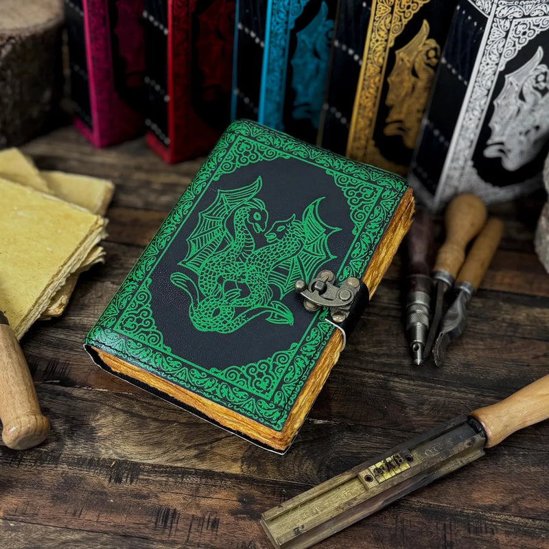 Handmade Leather Dragon Journal / Writing Notebook Diary/Bound Daily Notepad for Men & Women Unlined Paper - Hana Exports