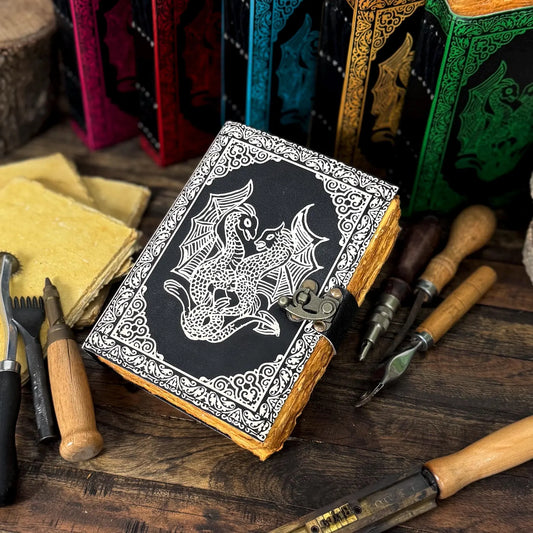 Handmade Leather Dragon Journal / Writing Notebook Diary/Bound Daily Notepad for Men & Women Unlined Paper - Hana Exports
