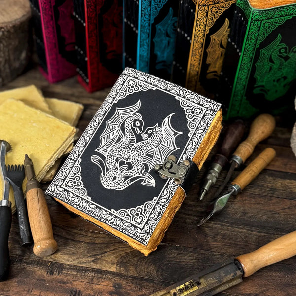 Handmade Leather Dragon Journal / Writing Notebook Diary/Bound Daily Notepad for Men & Women Unlined Paper - Hana Exports