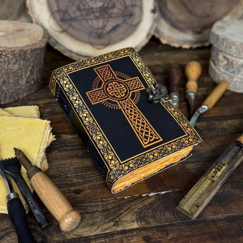 Handmade Genuine Leather Journal with Celtic Cross Design – Vintage, Personalized, Eco-Friendly Writing Diary notebook - Hana Exports