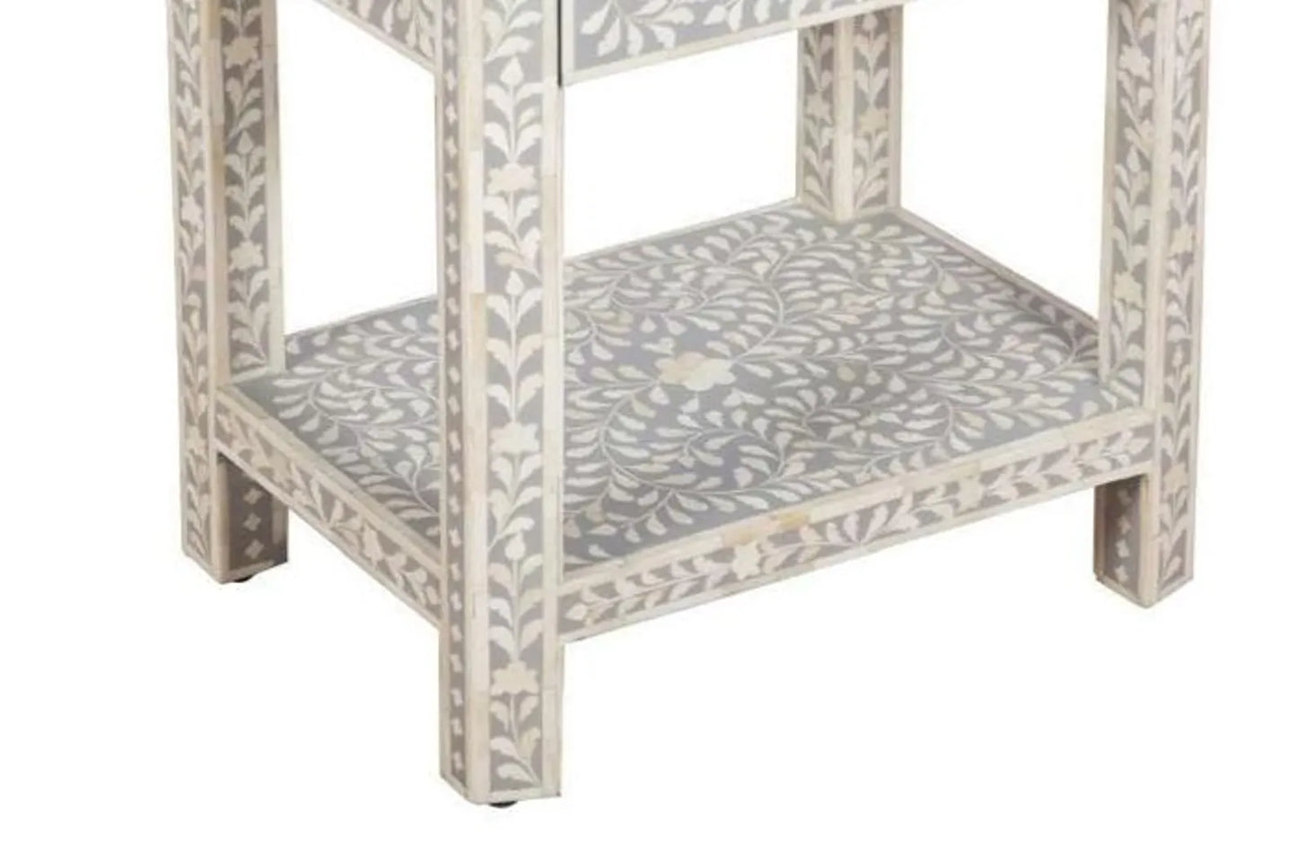 Bone Inlay End Table – Side Table, Bedside Table, Handcrafted Bone Inlay Furniture