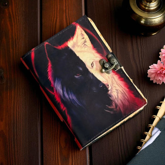 Wolf Embossed Handmade Leather Journal – Recycled Cotton Paper Notebook – Coptic Bound Vintage Diary by HANA EXPORTS