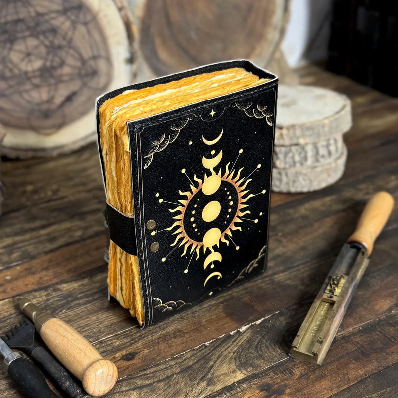 Moon Phase Vintage Leather Journal for Men & Women of Antique Handmade Deckle Edge Paper, Leather Sketchbook - Hana Exports