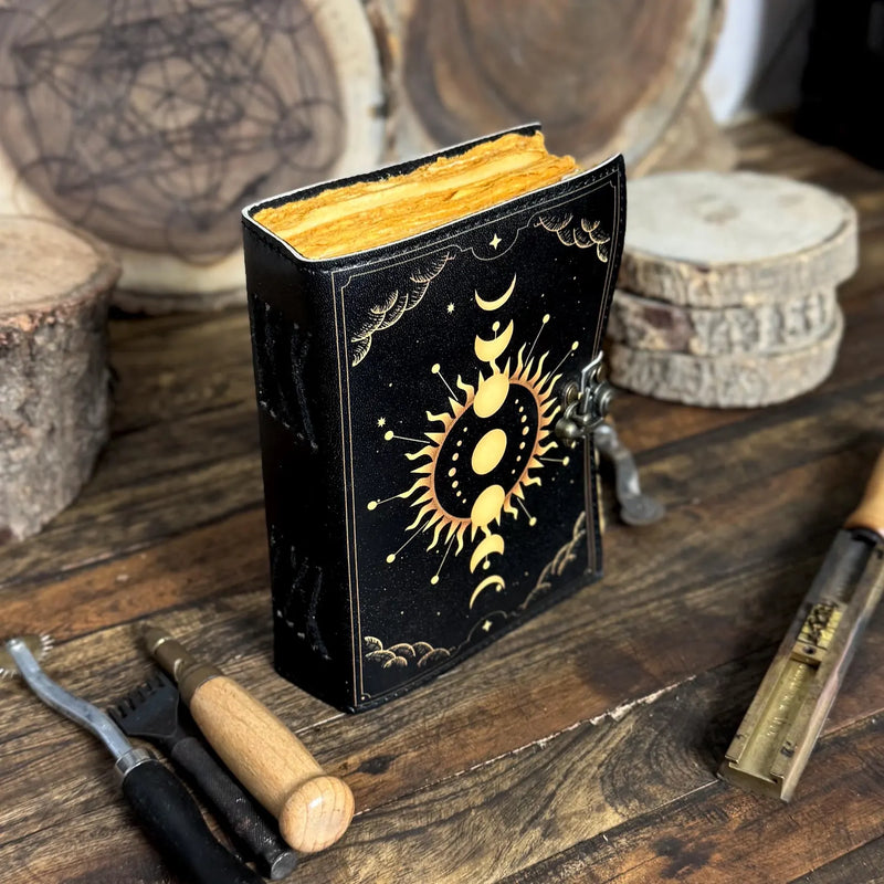 Moon Phase Vintage Leather Journal for Men & Women of Antique Handmade Deckle Edge Paper, Leather Sketchbook - Hana Exports