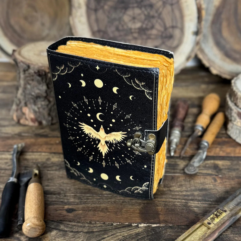 Celestial Phoenix Leather Journal for Men & Women of Antique Handmade Deckle Edge Paper, Leather Sketchbook - Hana Exports