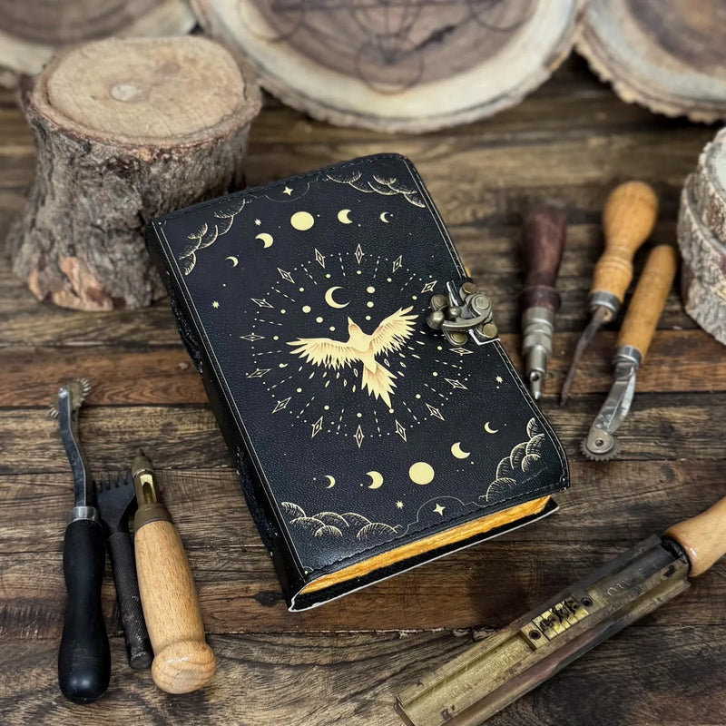 Celestial Phoenix Leather Journal for Men & Women of Antique Handmade Deckle Edge Paper, Leather Sketchbook - Hana Exports